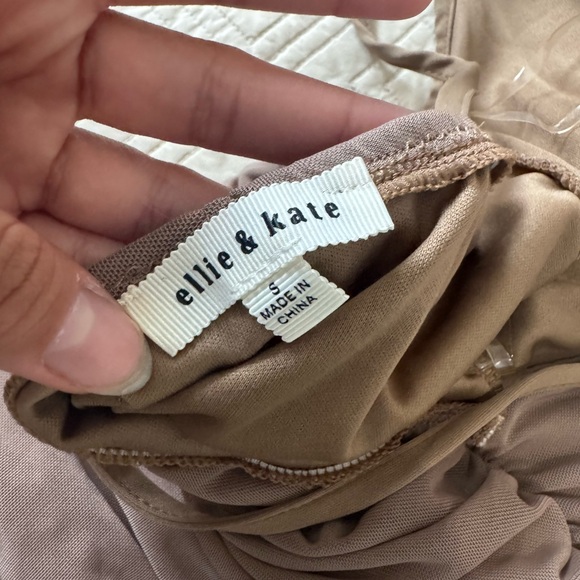 Chic Ruched Tan Mini Dress - Picture 3 of 4